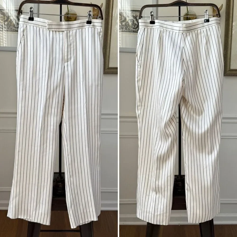 Vintage Ralph Lauren Black Label 100% Silk Stripe Ankle Trousers Pants 6